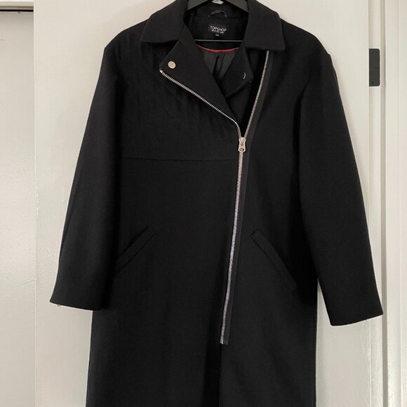 TopShop Black Coat Silver Asymmetrical Zipper - Picture 4 of 16
